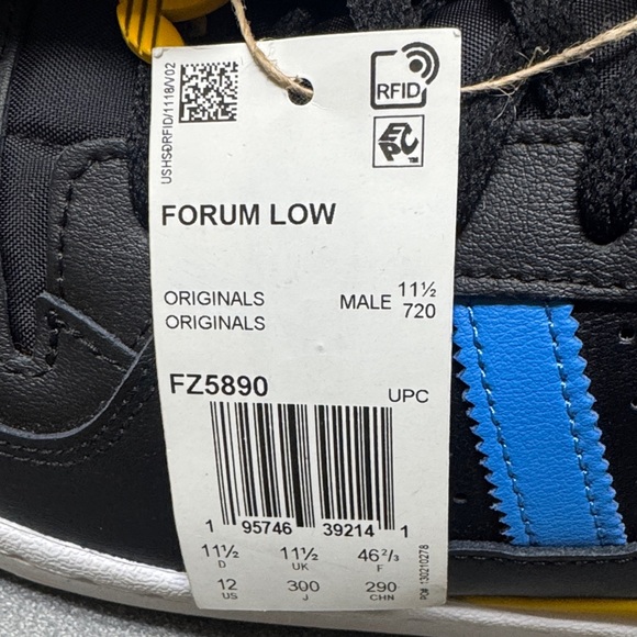 adidas Black Sneakers with Blue Stripes and Yellow Highlights